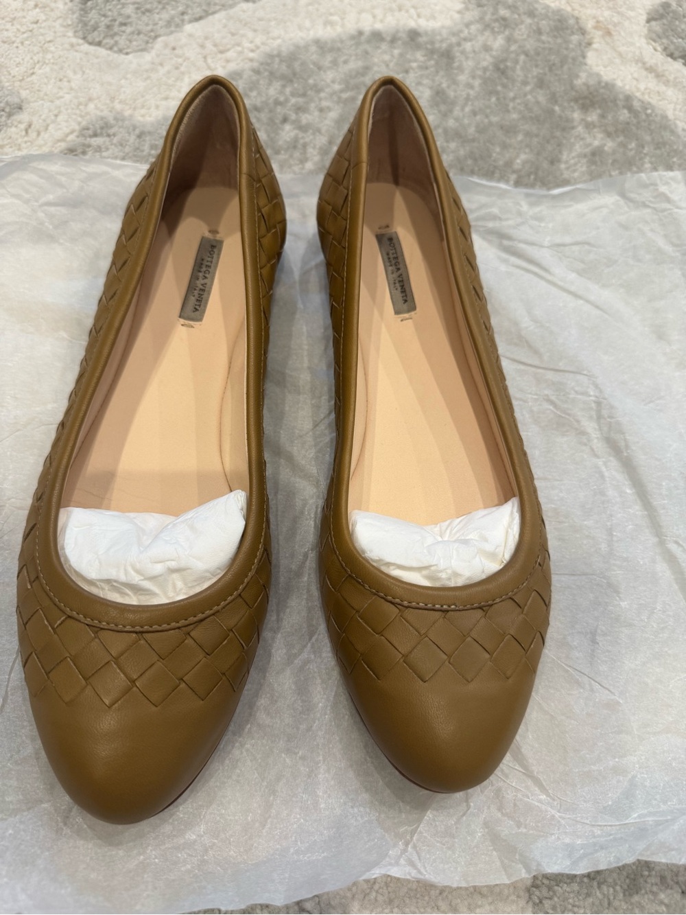 Authentic Bottega Veneta Intrecciato Leather Ballet Flats Brown IT 36